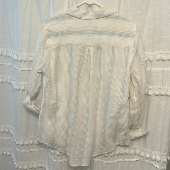 Style & Co long sleeve button down stripe pastel pink blue peach M - Picture 6 of 9